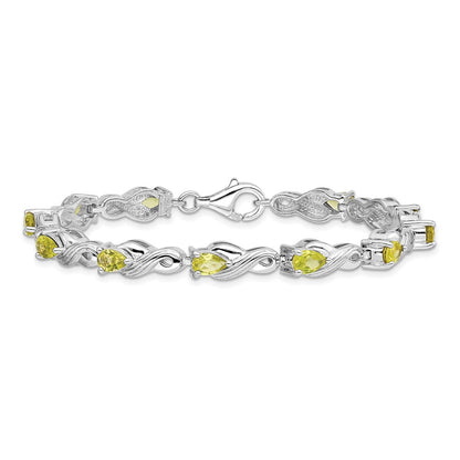 7 Inch Sterling Silver Rhodium-Plated Peridot Bracelet