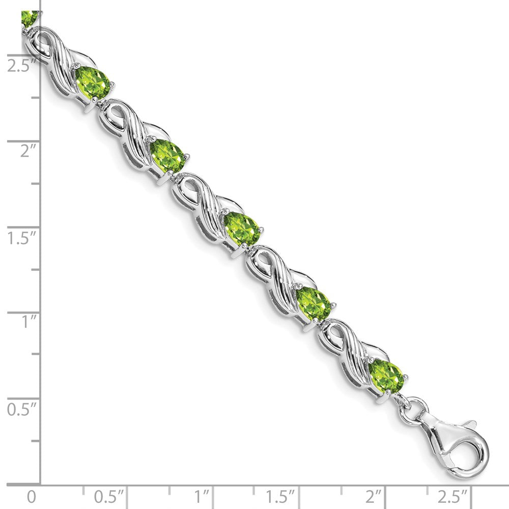 7 Inch Sterling Silver Rhodium-Plated Peridot Bracelet