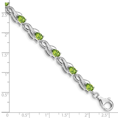 7 Inch Sterling Silver Rhodium-Plated Peridot Bracelet