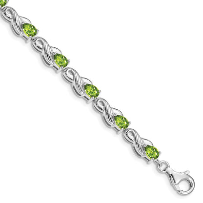 7 Inch Sterling Silver Rhodium-Plated Peridot Bracelet