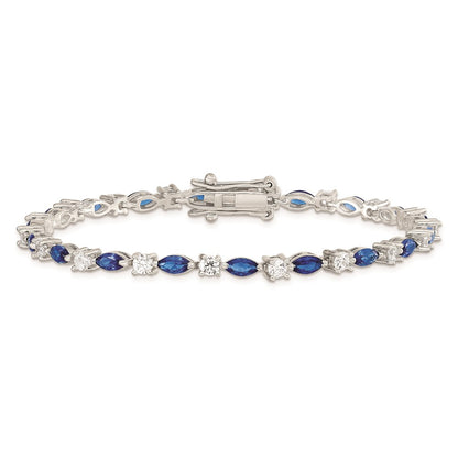 7.75 Inch Sterling Silver Rhodium-Plated Blue And Clear Cz Bracelet