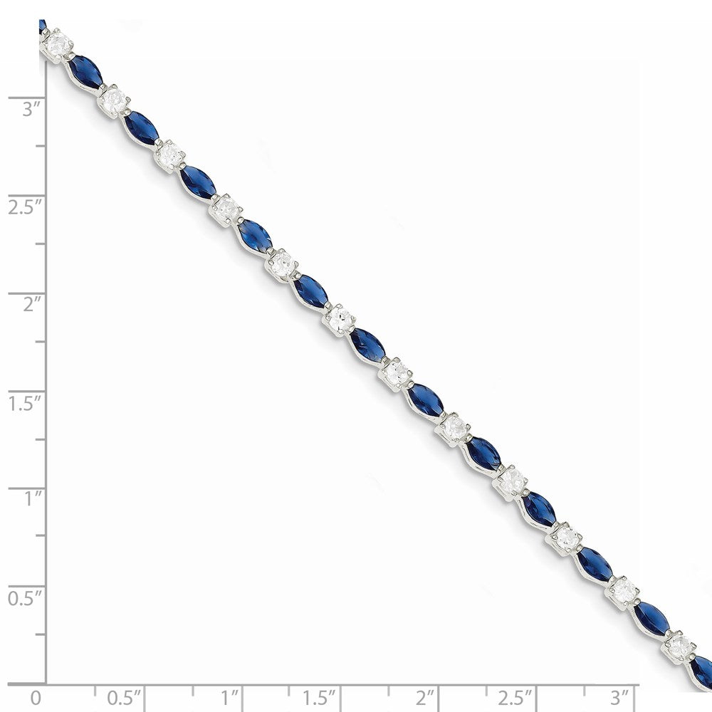 7.75 Inch Sterling Silver Rhodium-Plated Blue And Clear Cz Bracelet