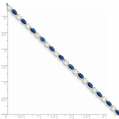 7.75 Inch Sterling Silver Rhodium-Plated Blue And Clear Cz Bracelet