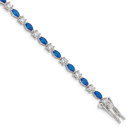 7.75 Inch Sterling Silver Rhodium-Plated Blue And Clear Cz Bracelet