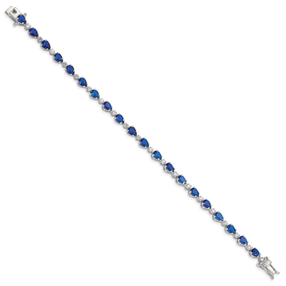 7 Inch Sterling Silver Rhodium-Plated Blue And Clear Cz Bracelet