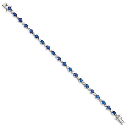 7 Inch Sterling Silver Rhodium-Plated Blue And Clear Cz Bracelet
