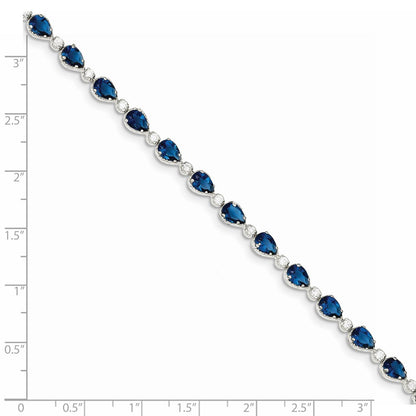 7 Inch Sterling Silver Rhodium-Plated Blue And Clear Cz Bracelet