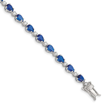 7 Inch Sterling Silver Rhodium-Plated Blue And Clear Cz Bracelet