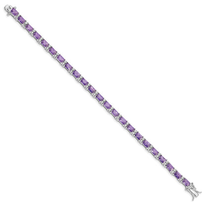 7 Inch Sterling Silver Rhodium-Plated Purple And Clear Cz Bracelet
