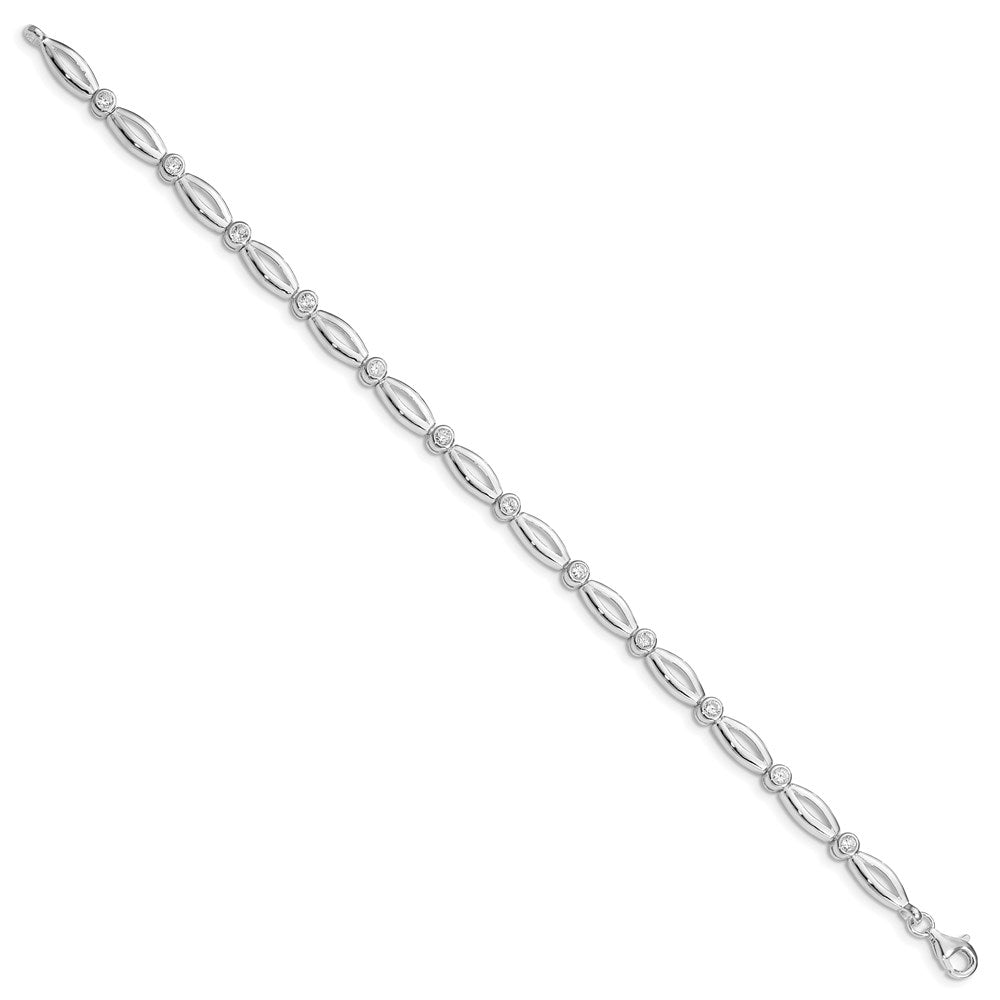 7 Inch Sterling Silver Rhodium-Plated 7Inch Polished Fancy Cz Bracelet
