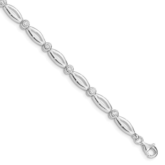 7 Inch Sterling Silver Rhodium-Plated 7Inch Polished Fancy Cz Bracelet