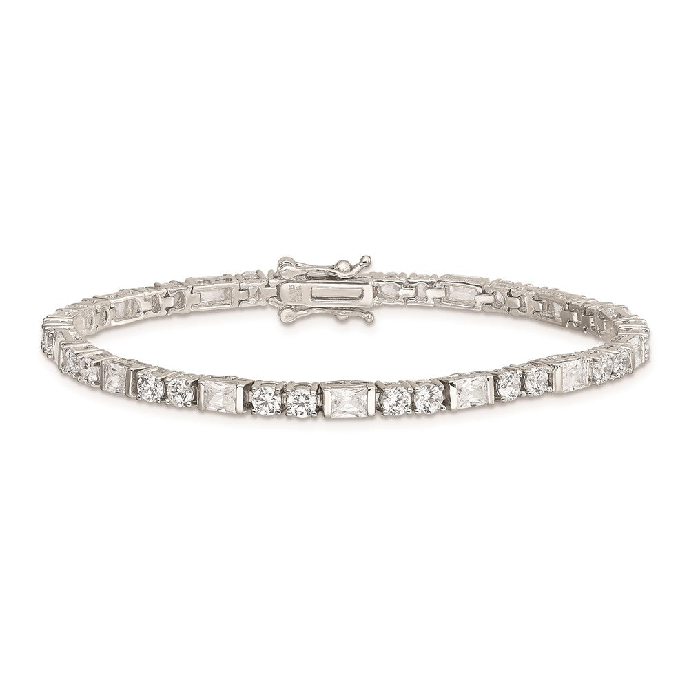 7 Inch Sterling Silver Rhodium-Plated Cz Tennis Bracelet