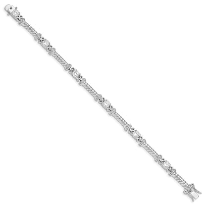 7 Inch Sterling Silver Rhodium-Plated Cz Bracelet