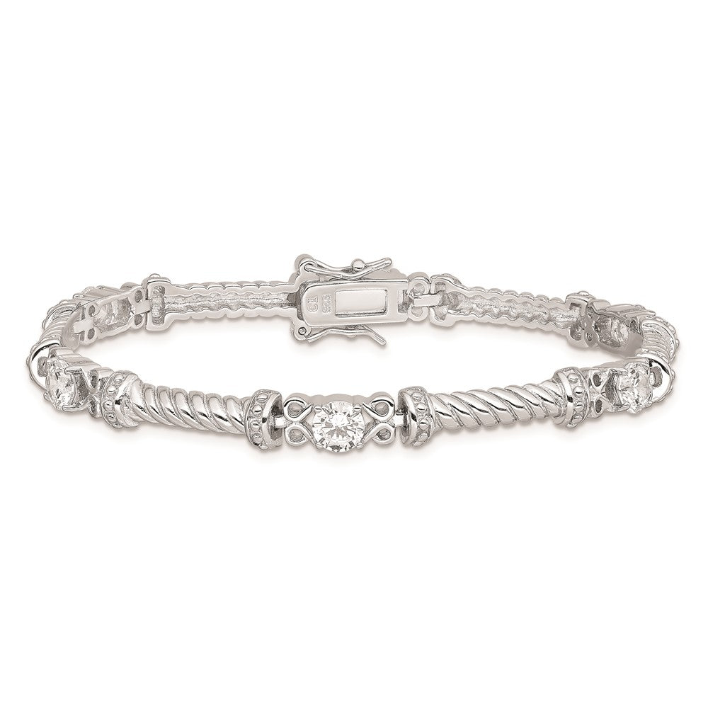 7 Inch Sterling Silver Rhodium-Plated Cz Bracelet