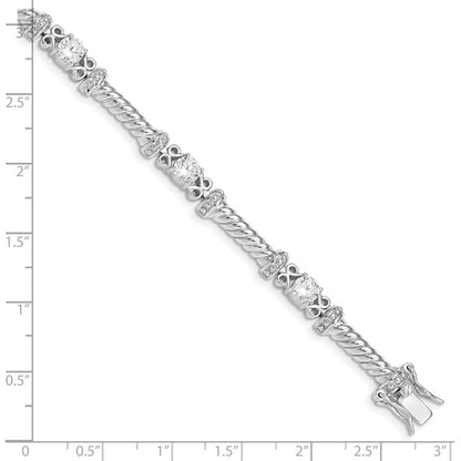 7 Inch Sterling Silver Rhodium-Plated Cz Bracelet
