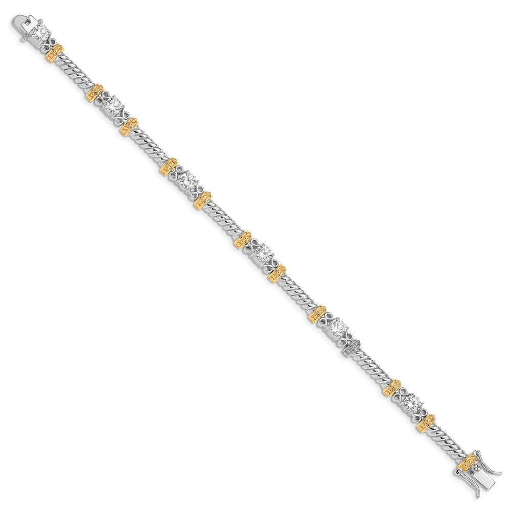 7 Inch Sterling Silver Rhodium-Plated And Vermeil Cz Bracelet