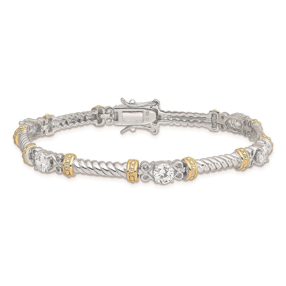 7 Inch Sterling Silver Rhodium-Plated And Vermeil Cz Bracelet