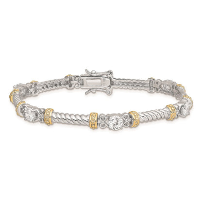 7 Inch Sterling Silver Rhodium-Plated And Vermeil Cz Bracelet