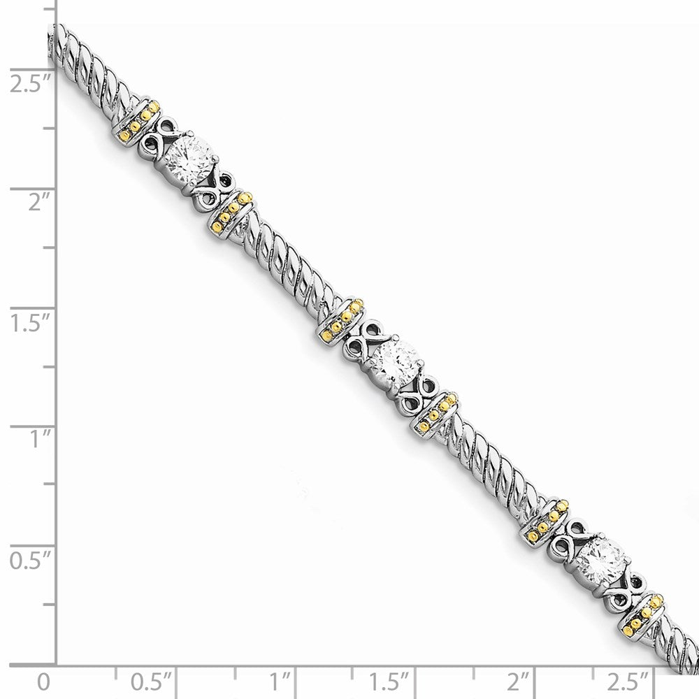 7 Inch Sterling Silver Rhodium-Plated And Vermeil Cz Bracelet