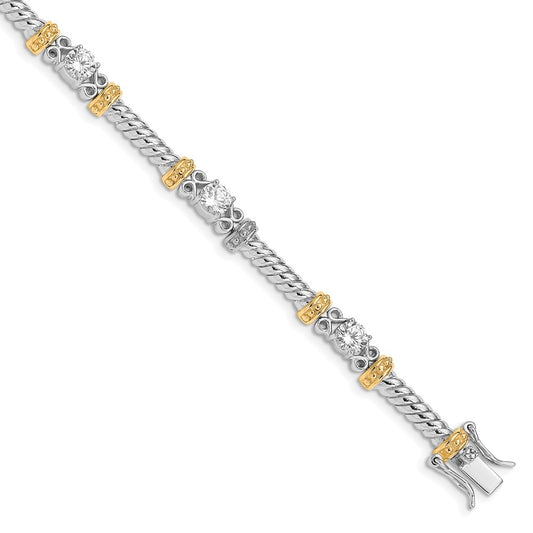 7 Inch Sterling Silver Rhodium-Plated And Vermeil Cz Bracelet
