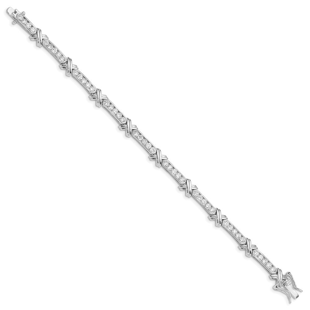 7 Inch Sterling Silver Rhodium-Plated Cz -X- Bracelet
