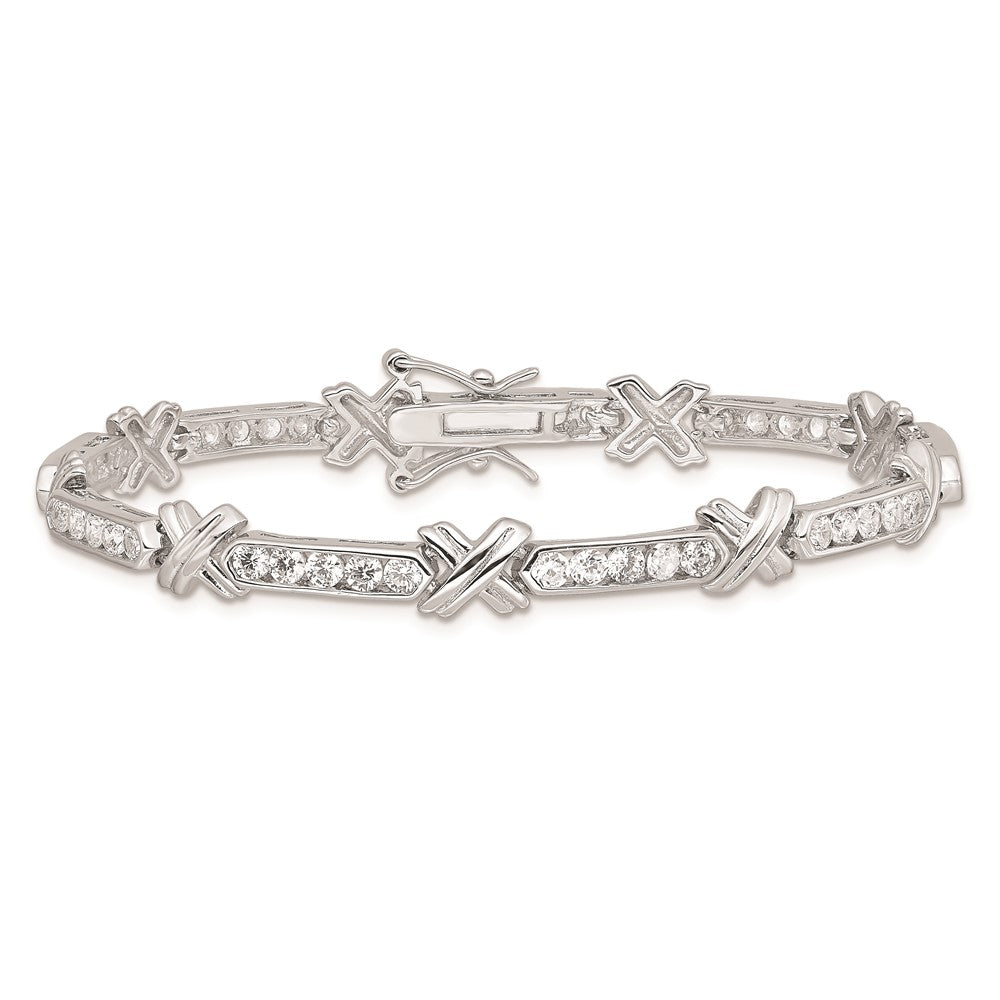 7 Inch Sterling Silver Rhodium-Plated Cz -X- Bracelet