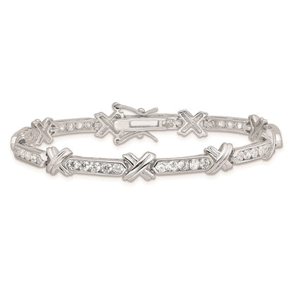 7 Inch Sterling Silver Rhodium-Plated Cz -X- Bracelet
