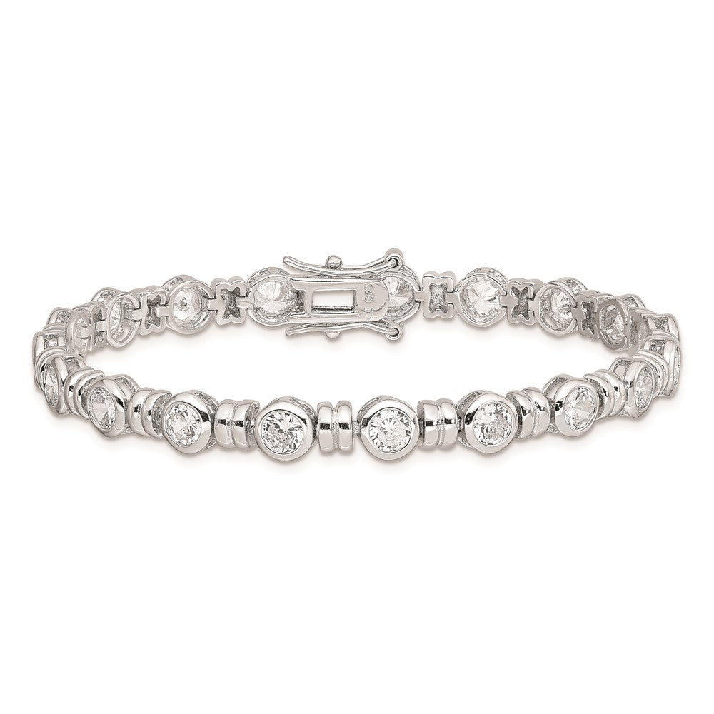 7 Inch Sterling Silver Rhodium-Plated Cz Bracelet