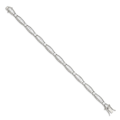 7 Inch Sterling Silver Rhodium-Plated Baguette And Round Cz Bracelet