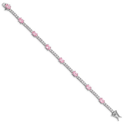 7 Inch Sterling Silver Rhodium-Plated 7Inch Pink And Clear Cz Bracelet