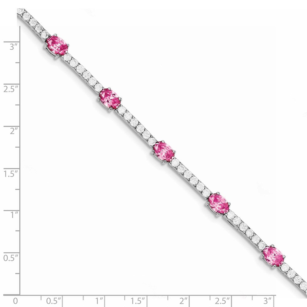 7 Inch Sterling Silver Rhodium-Plated 7Inch Pink And Clear Cz Bracelet