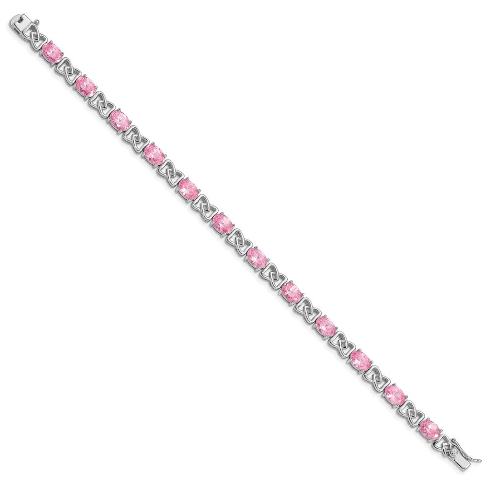 7 Inch Sterling Silver Rhodium-Plated 7Inch Pink Cz Bracelet