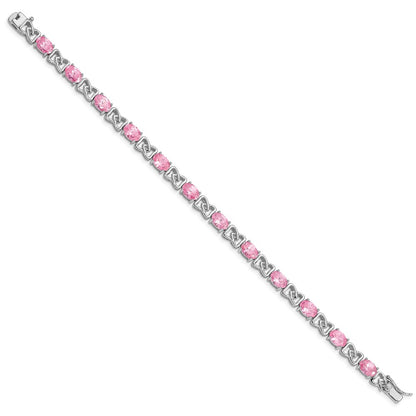 7 Inch Sterling Silver Rhodium-Plated 7Inch Pink Cz Bracelet