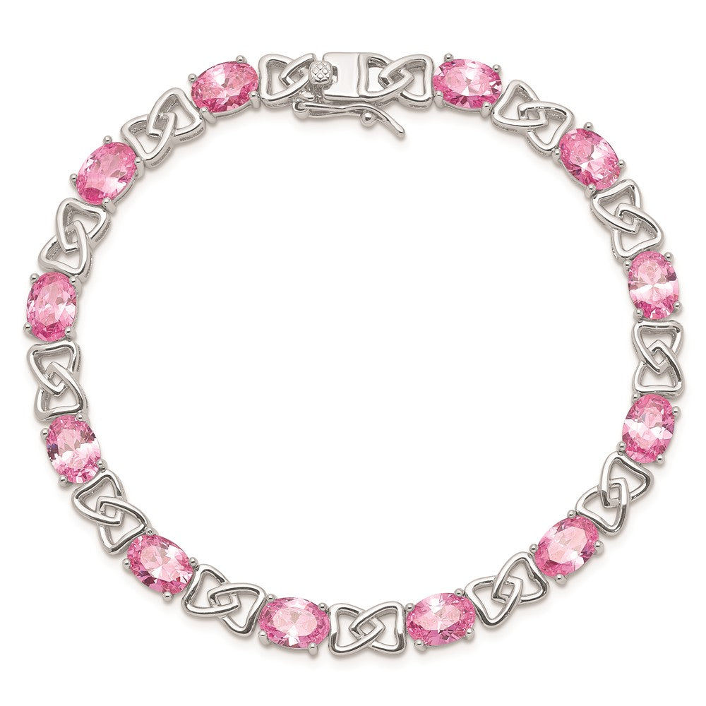 7 Inch Sterling Silver Rhodium-Plated 7Inch Pink Cz Bracelet