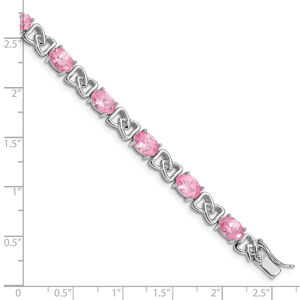 7 Inch Sterling Silver Rhodium-Plated 7Inch Pink Cz Bracelet