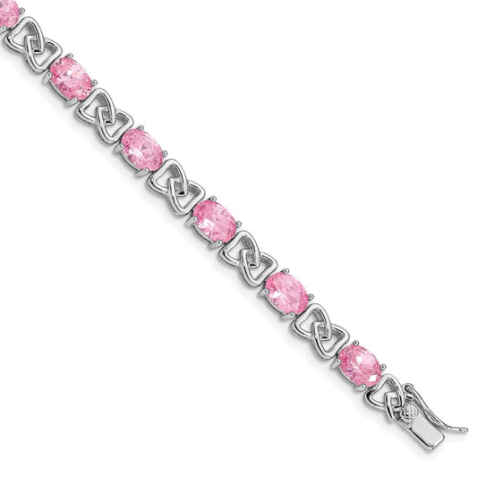 7 Inch Sterling Silver Rhodium-Plated 7Inch Pink Cz Bracelet