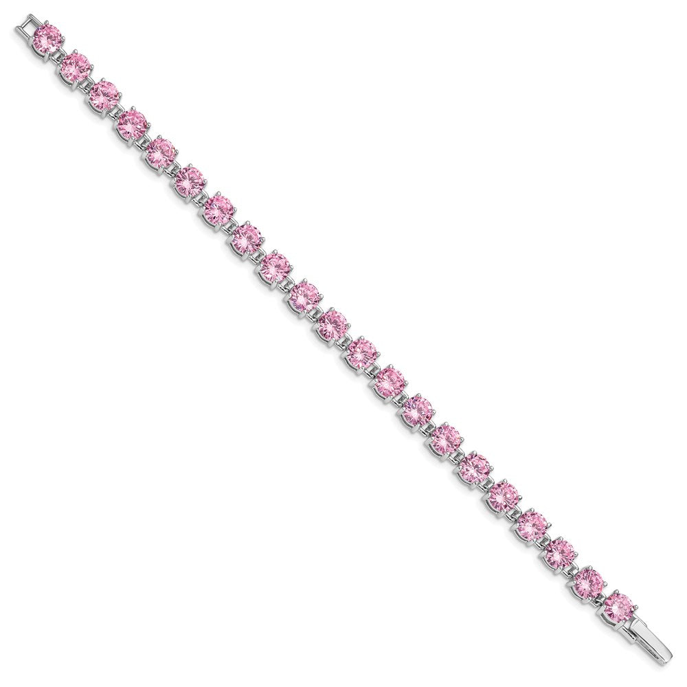 Sterling Silver Rhodium Plated Pink Cz 7 Inch Tennis Bracelet