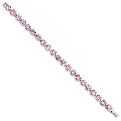 Sterling Silver Rhodium Plated Pink Cz 7 Inch Tennis Bracelet