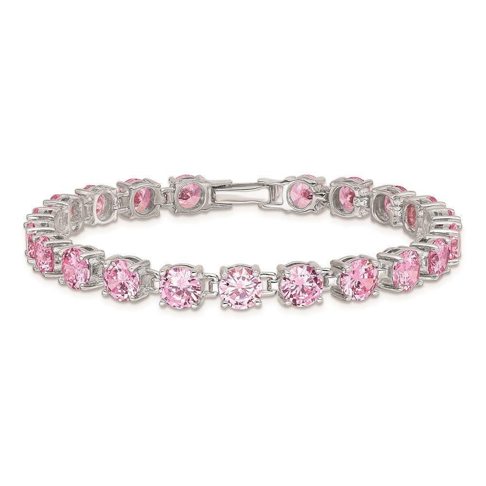 Sterling Silver Rhodium Plated Pink Cz 7 Inch Tennis Bracelet