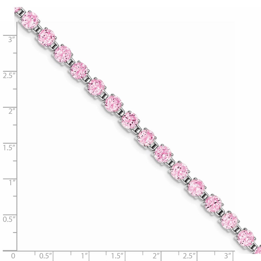 Sterling Silver Rhodium Plated Pink Cz 7 Inch Tennis Bracelet