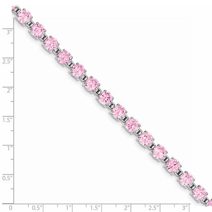 Sterling Silver Rhodium Plated Pink Cz 7 Inch Tennis Bracelet