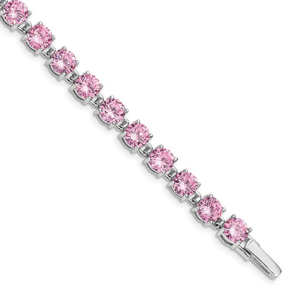 Sterling Silver Rhodium Plated Pink Cz 7 Inch Tennis Bracelet