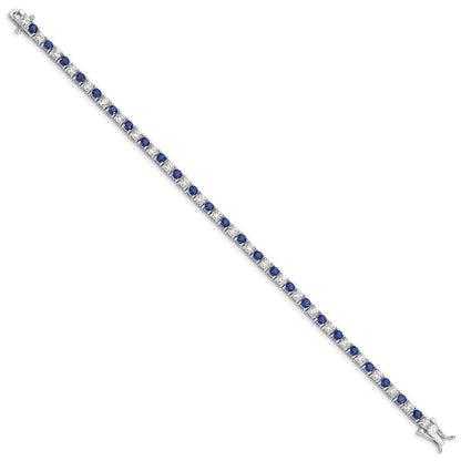 Sterling Silver Rhodium-Plated Blue Glass And Cz 7 Inch Bracelet