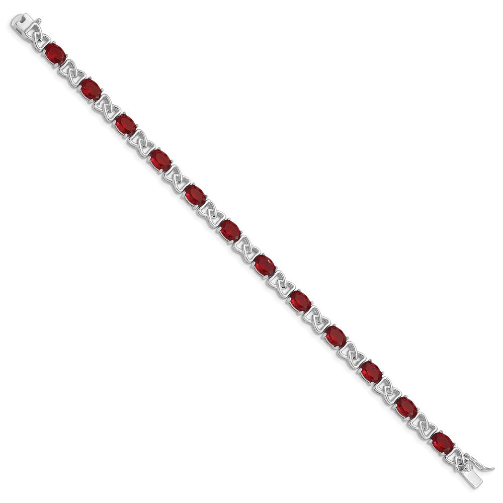 7 Inch Sterling Silver Rhodium Plated 7Inch Red Cz Bracelet