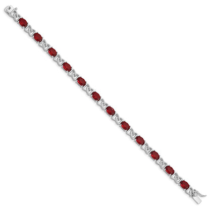 7 Inch Sterling Silver Rhodium Plated 7Inch Red Cz Bracelet