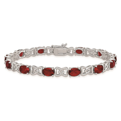 7 Inch Sterling Silver Rhodium Plated 7Inch Red Cz Bracelet