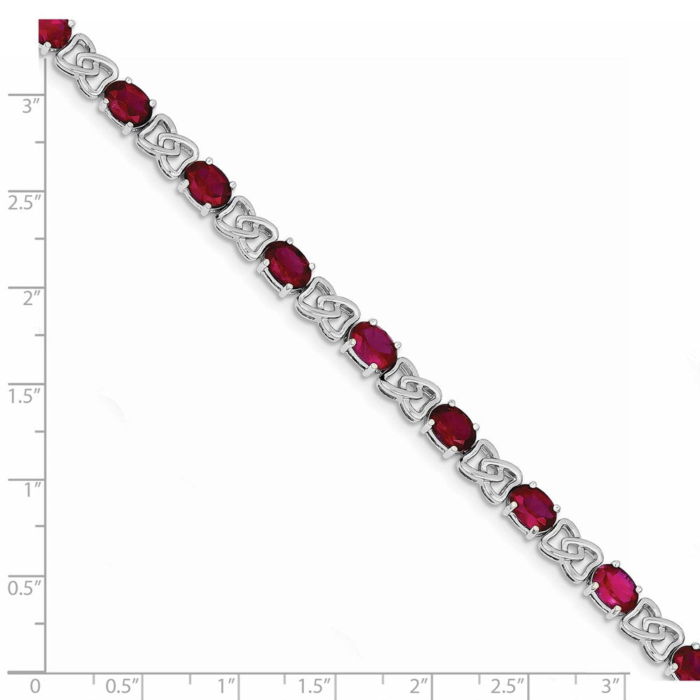 7 Inch Sterling Silver Rhodium Plated 7Inch Red Cz Bracelet