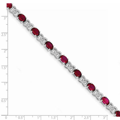 7 Inch Sterling Silver Rhodium Plated 7Inch Red Cz Bracelet