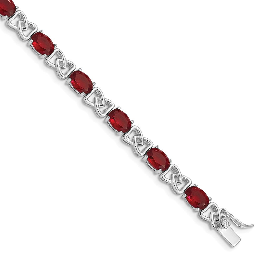 7 Inch Sterling Silver Rhodium Plated 7Inch Red Cz Bracelet