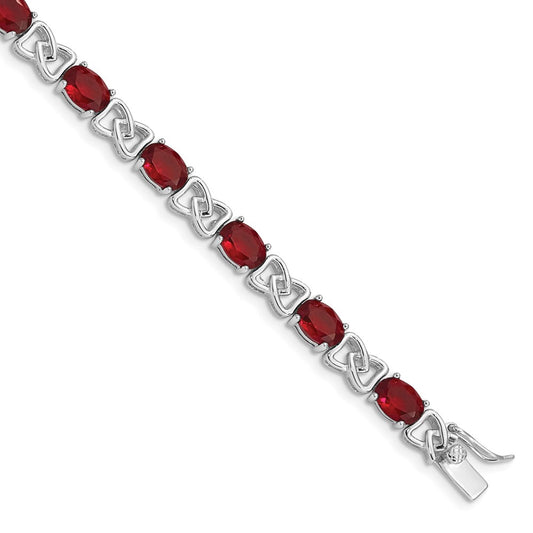 7 Inch Sterling Silver Rhodium Plated 7Inch Red Cz Bracelet